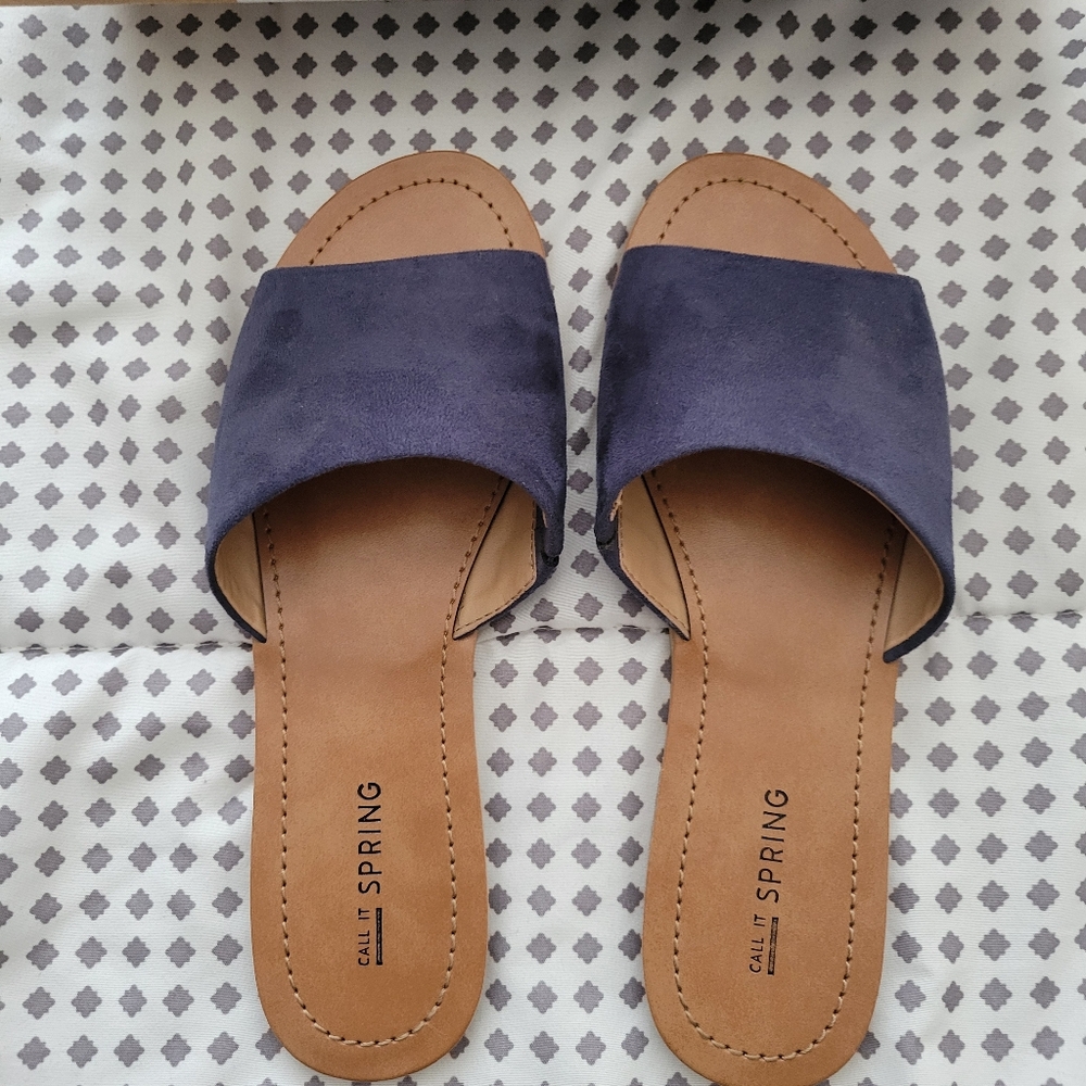 Call It Spring Blue Suade Slides